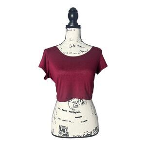 Dynamite Burgundy Short Sleeve Crop Top - Size S